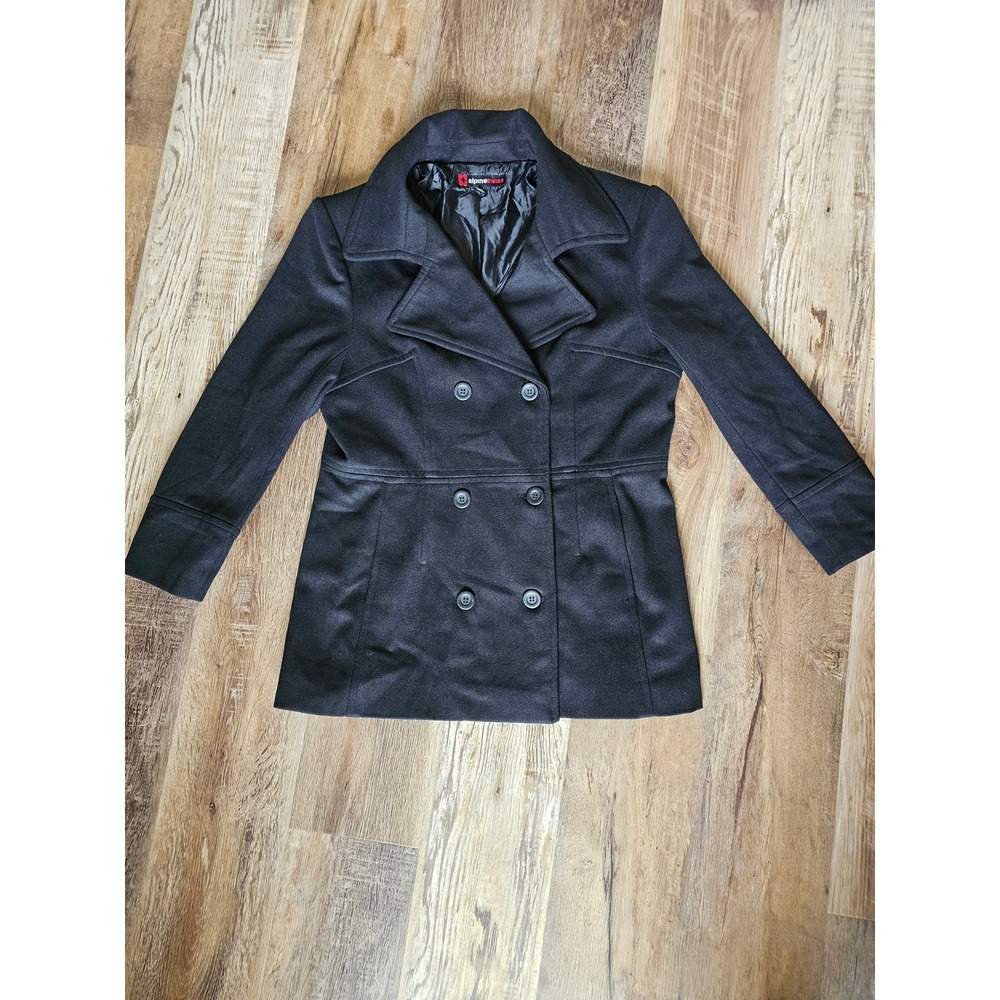 Alpine Swiss Womens Black Wool Blend Double Breasted Peacoat Jacket XL